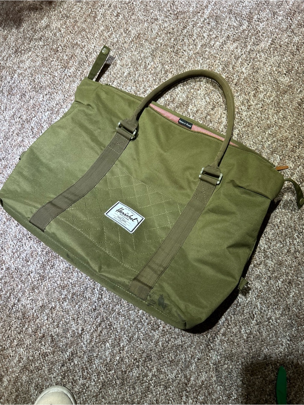 Herschel Supply Company Olive Green Quilted-Panel Duffel Tote